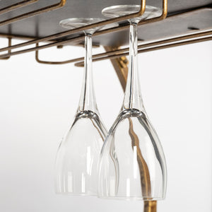 Carola Gold Frame Two-Tier Glass Shelves w/Stemware Holder Bar Cart