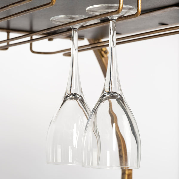 Carola Gold Frame Two-Tier Glass Shelves w/Stemware Holder Bar Cart