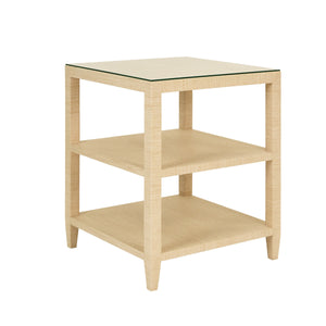 THREE TIER SQUARE SIDE TABLE IN NATURAL GRASSCLOTH
