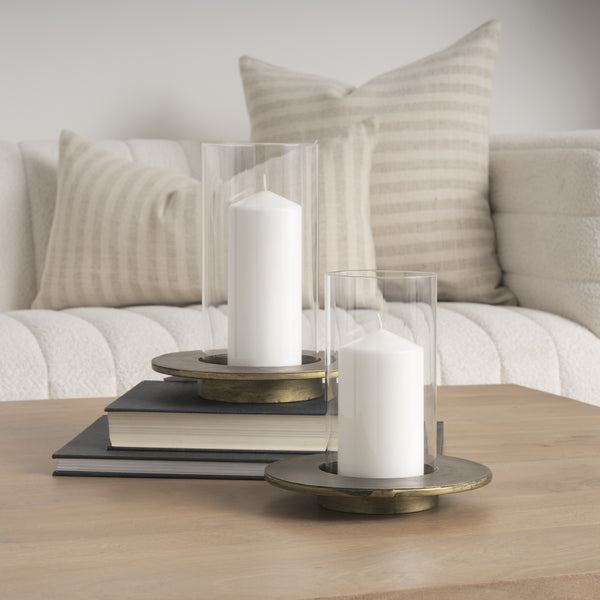Vivian Gold Metal and Glass Hurricane Candle Holder (Set of 2)