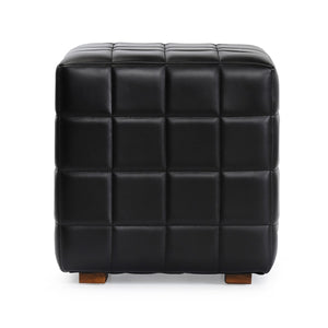 Carlo Leather Square Ottoman - Midnight Raven