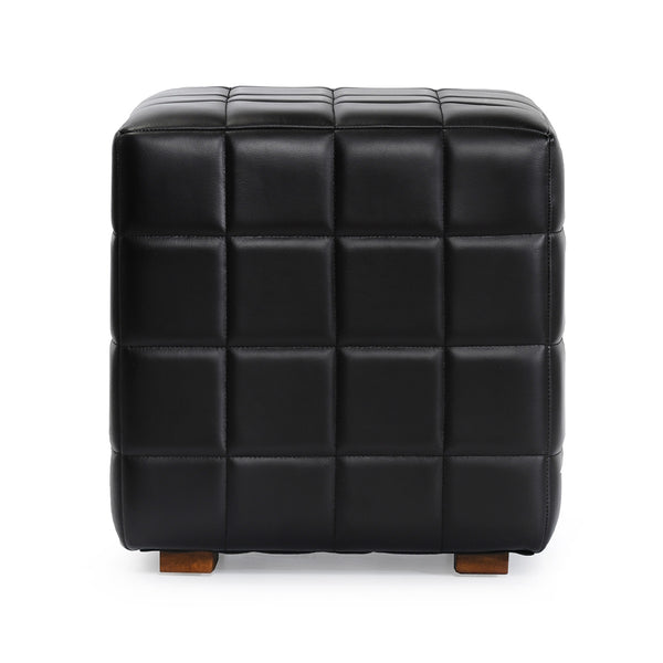 Carlo Leather Square Ottoman - Midnight Raven