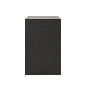 TWO DRAWER SMALL SIDE TABLE IN BLACK PAINTED GRASSCLOTH WITH BLACK OAK HANDLES