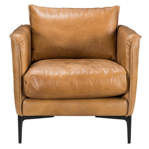 Abigail Leather Club Chair with Metal Legs - Adobe Tan