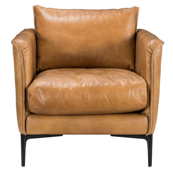 Abigail Leather Club Chair with Metal Legs - Adobe Tan