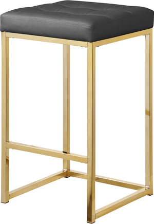 Pearl Stool In Grey Faux Leather and Gold