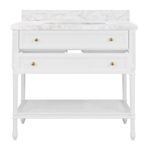 BATH VANITY WITH FLUTED LEG AND OPEN CANE SHELF