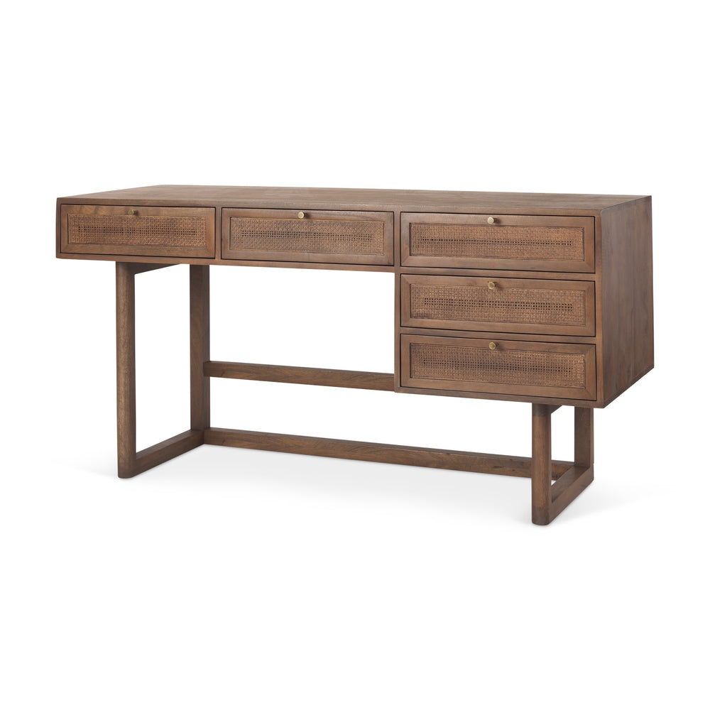 Grier  60.0L x 22.75W x 30.5H Medium Brown Solid Wood W/Cane Office Desk