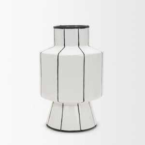 Dinah Large White w/ Black Stripes  Ceramic Vase