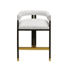 MODERN WOODEN ACCENT COUNTER STOOL WITH WHITE LINEN UPHOLSTERY