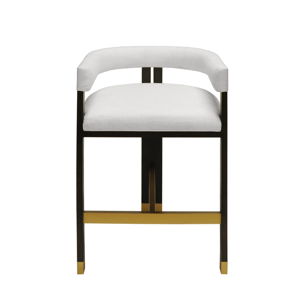 MODERN WOODEN ACCENT COUNTER STOOL WITH WHITE LINEN UPHOLSTERY