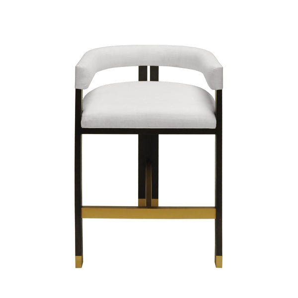 MODERN WOODEN ACCENT COUNTER STOOL WITH WHITE LINEN UPHOLSTERY