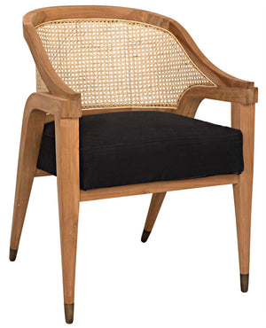 Chloe Chair, Teak, Caning, and Black Cotton