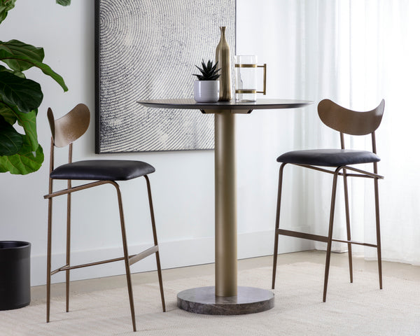 GIBBONS BARSTOOL - ANTIQUE BRASS - CHARCOAL BLACK LEATHER