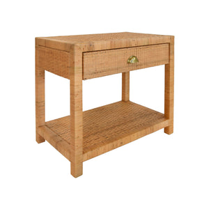 ONE DRAWER END TABLE IN RATTAN WITH BRUSHED BRASS CUP PULL