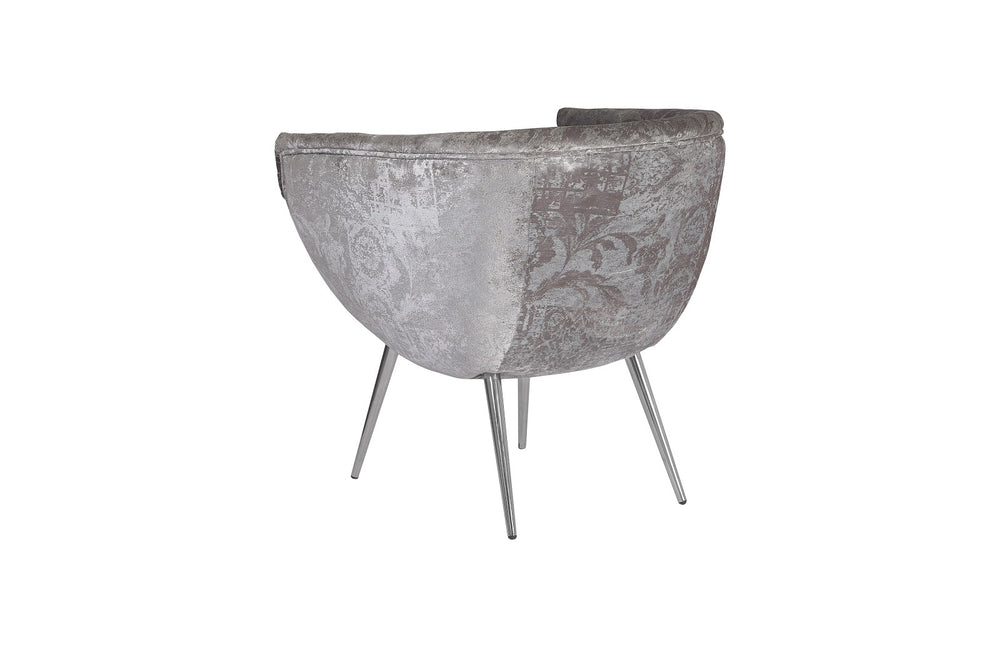Nouveau Club Chair, Grey Crushed Velvet Fabric, Stainless Steel Legs