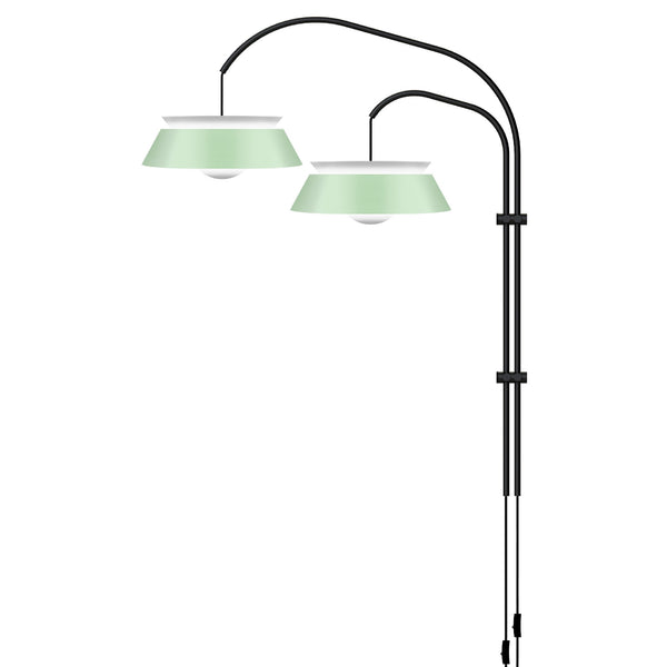 Cuna Mint Green 2-Light Wall Lamp with Black Wall Hanger