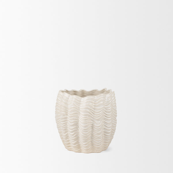 Velia Short Seashell Sculptural Cream Glazed Ceramic Vase
