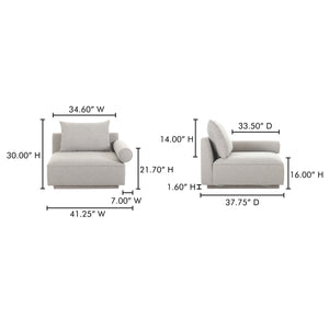 Rosello Right Arm Facing Chair in Light Grey