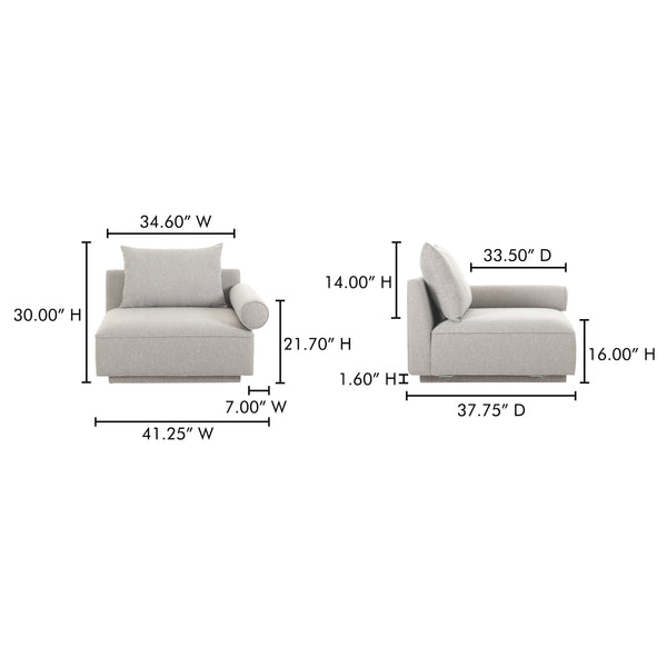 Rosello Right Arm Facing Chair in Light Grey