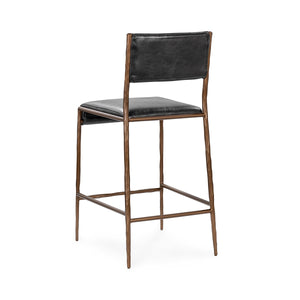 Kayne Leather Counter Stool - Black Hammered Metal Frame