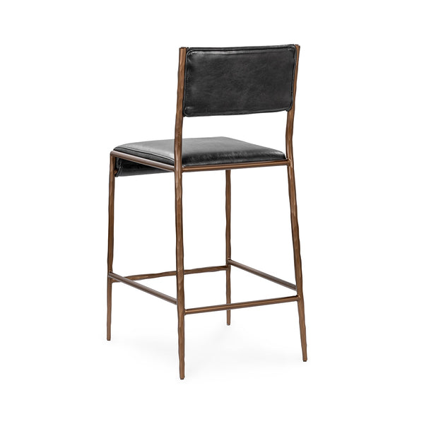 Kayne Leather Counter Stool - Black Hammered Metal Frame
