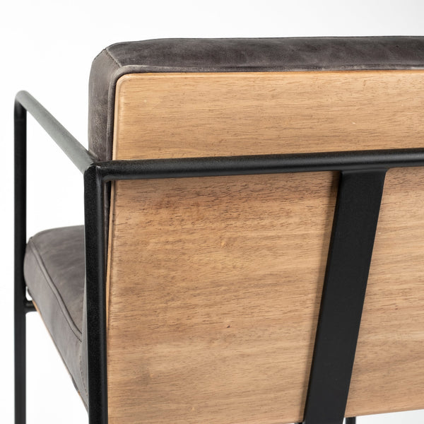 Stamford 36" Total Height Black Leather Seat w/ Wood Back, Metal Frame Counter Stool