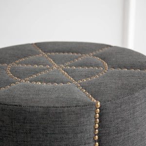 Beacon 20.5"H Gray Fabric w/ Metal Tacks Round Ottoman