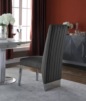 Stanley Dining Chair In Grey Velvet and Chrome