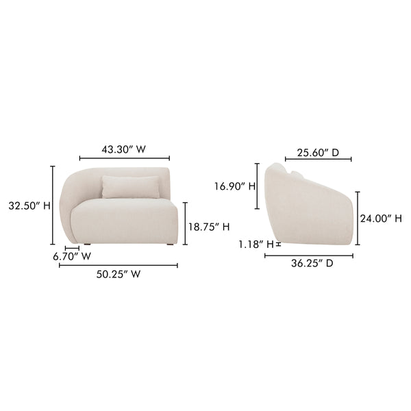 Amelia Left Arm Facing Chair in Warm White