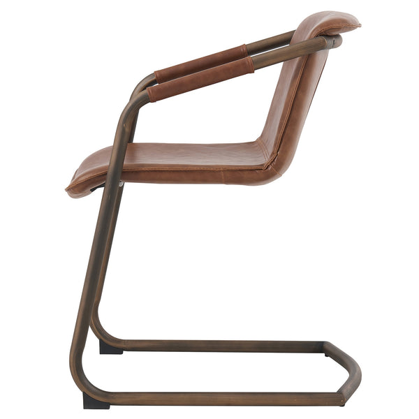 Indy Side Arm Chair Rubbed Gold Frame In Antique Cigar Brown