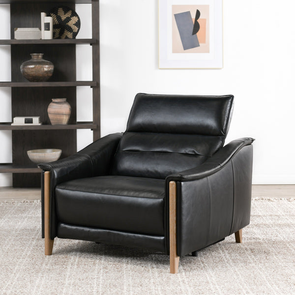 Cullman Leather Power Recliner with Ash Wood Accents
