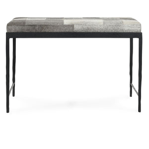 Achen Hide Bench with Hammered Iron Frame in Sparrow Gray