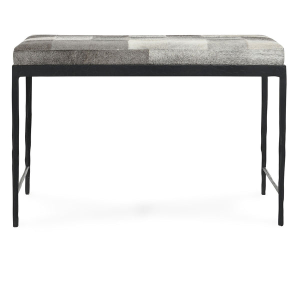 Achen Hide Bench with Hammered Iron Frame in Sparrow Gray