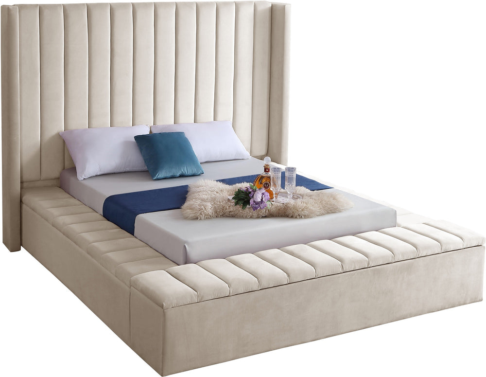 Joanne King Bed In Cream Velvet