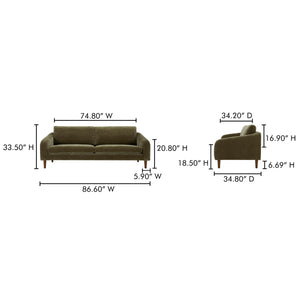 Quinn Sofa in Cedar Green with Wood Frame