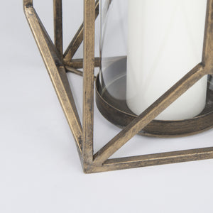Ivy Large Gold Metal Geometric Cage Candle Holder Lantern