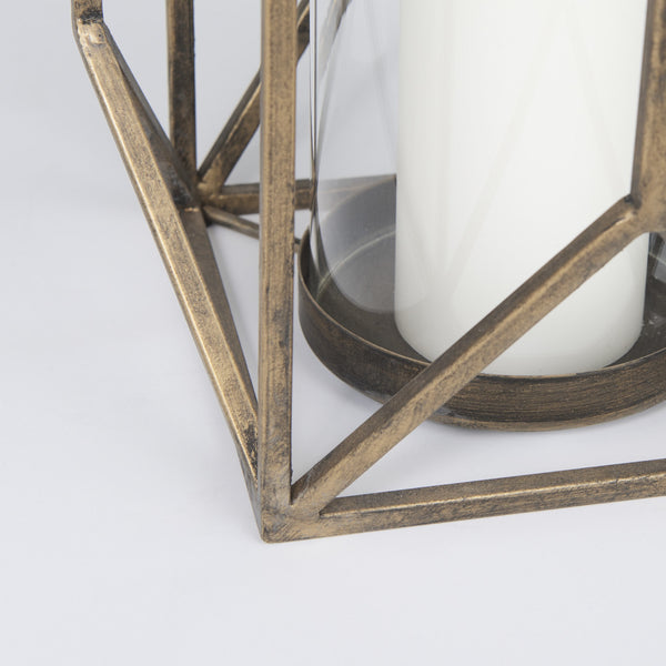 Ivy Large Gold Metal Geometric Cage Candle Holder Lantern