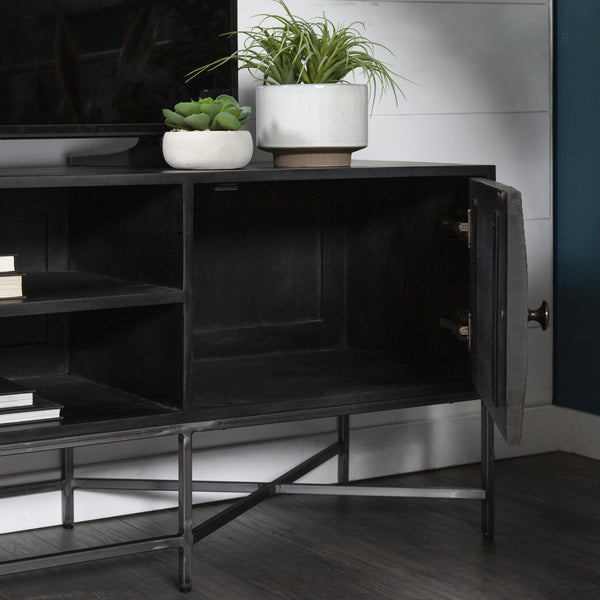Hogarth I Dark Brown Solid Wood TV Stand Media Console with Storage, TV up to 81"