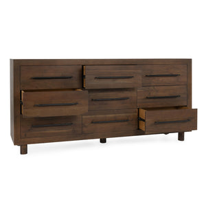 Jaxon Solid Wood 9-Drawer Dresser in Cocoa Brown
