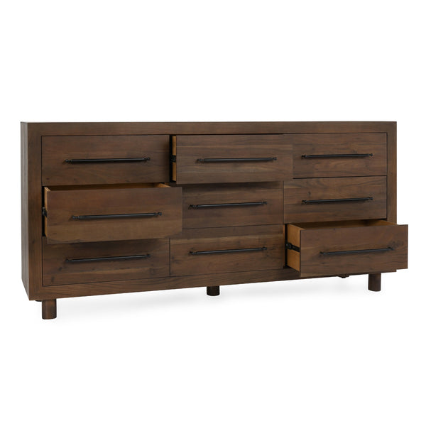 Jaxon Solid Wood 9-Drawer Dresser in Cocoa Brown