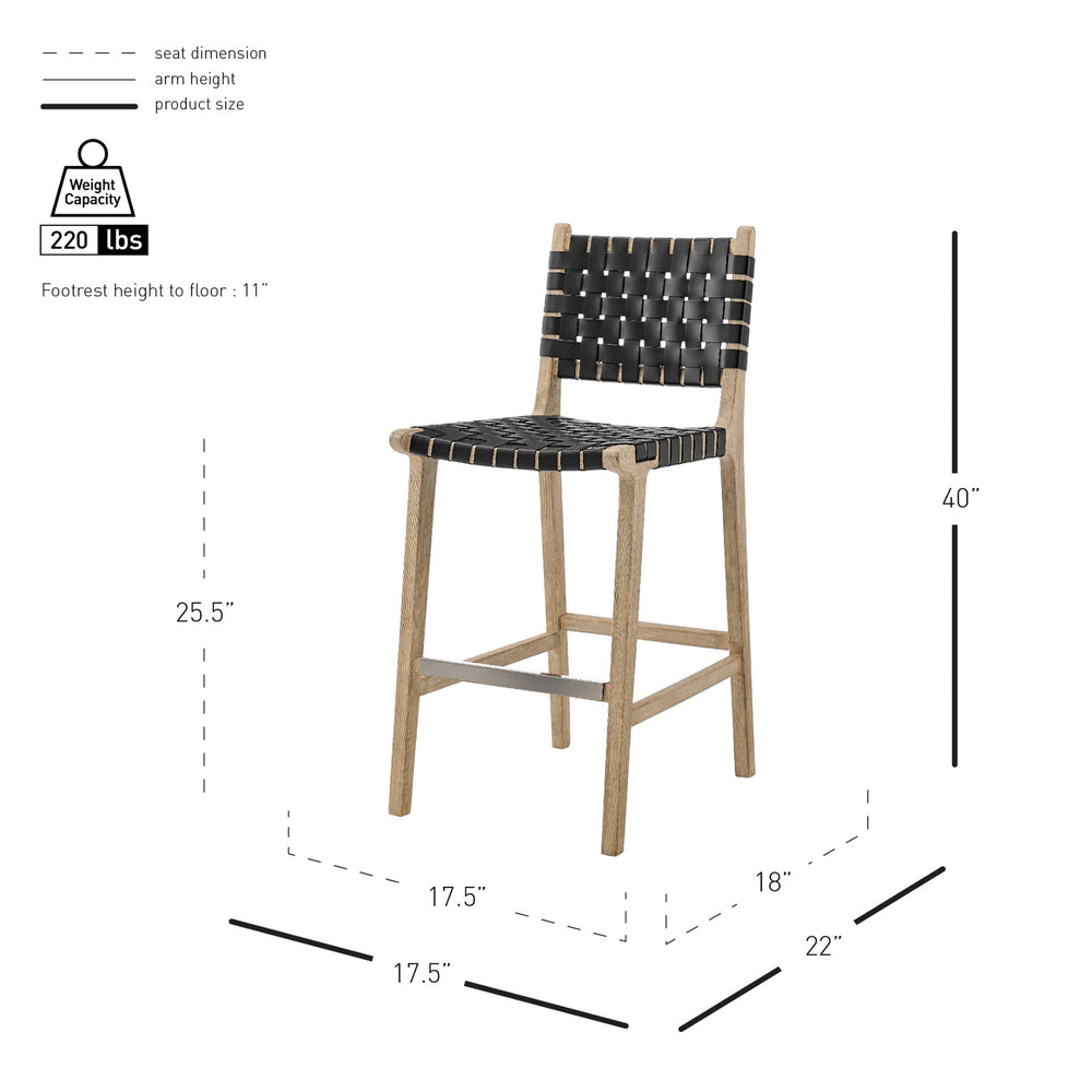 Marco Faux Leather Counter Stool Drift Wood Frame, Black 