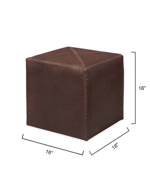 Tobacco Leather Ottoman, Small