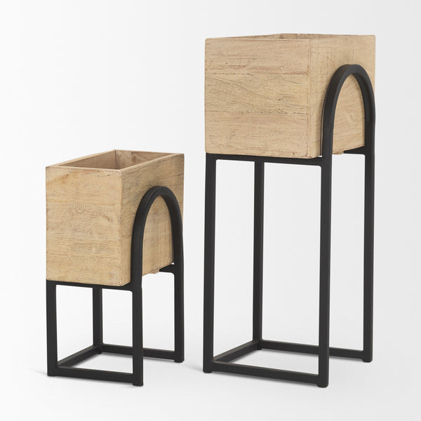 Jadine Set of 2  Beige Wood w/ Black Metal Arch Frames