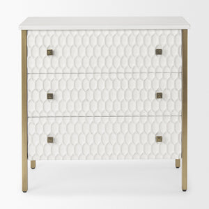 Savannah White Fir Veneer w/ Gold Metal 3-Drawer Accent Cabinet