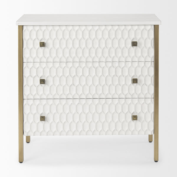 Savannah White Fir Veneer w/ Gold Metal 3-Drawer Accent Cabinet