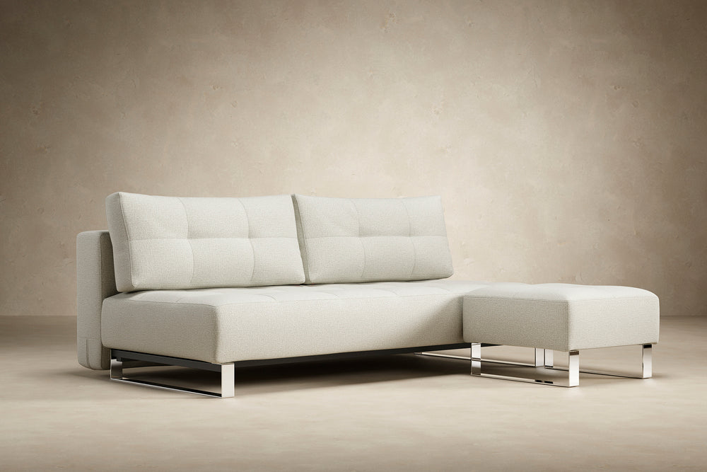 DELUXE EXCESS OTTOMAN in MIXED DANCE NATURAL FABRIC WITH Chrome legs 527