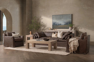 Cassiano Slip Cover Sofa - El Paso Brown with Feather Cushions