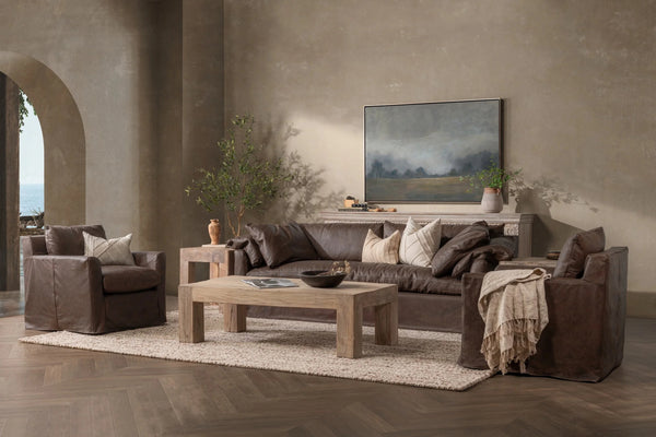 Cassiano Slip Cover Sofa - El Paso Brown with Feather Cushions