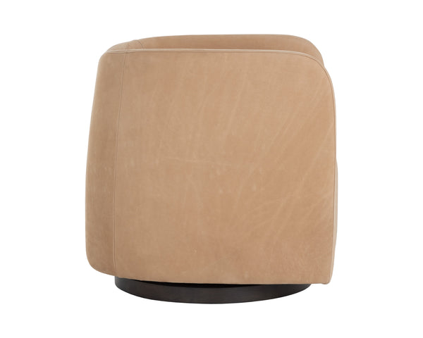 EMILIE SWIVEL LOUNGE CHAIR - NUBUCK TAN LEATHER